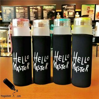 Bình nước thủy tinh hello master n81 dung tích 480ml có túi đựng