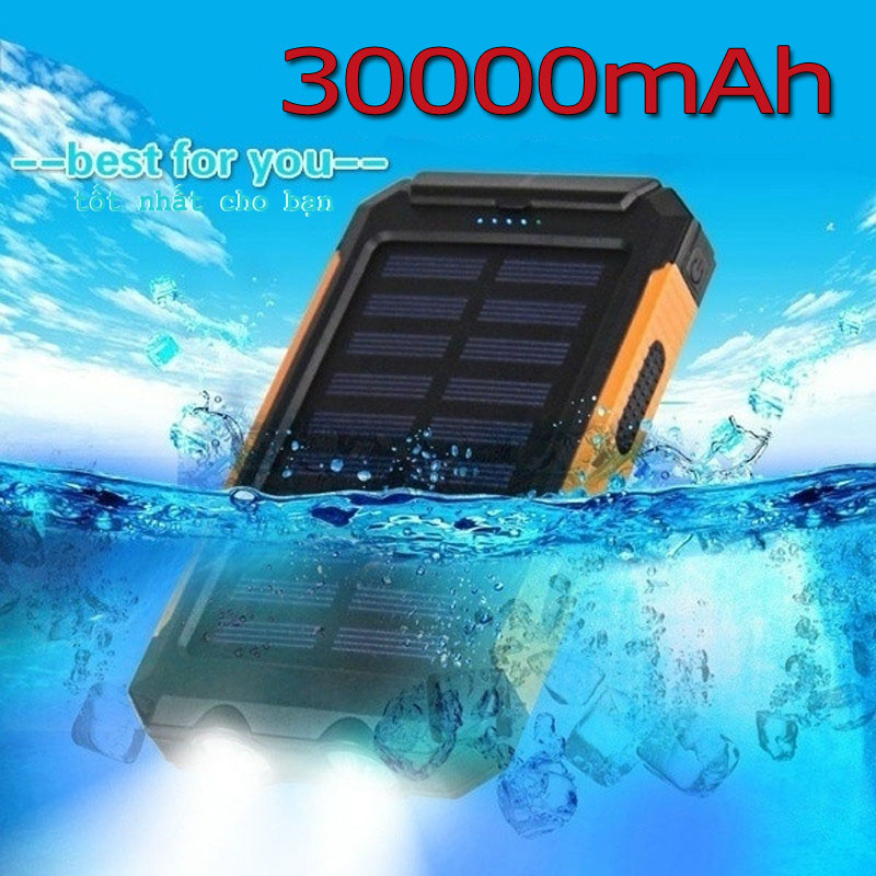 Power bank Pin dự phòng năng lượng mặt trời 30000mAh sạc nhanh di động USB kép với đèn pin sạc dự phòng