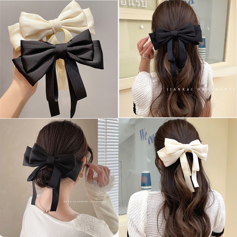 Kẹp Tóc Đính Nơ Ruy Băng Cỡ Lớn Phong Cách Hàn Quốc Thanh Lịch Cho Nữ