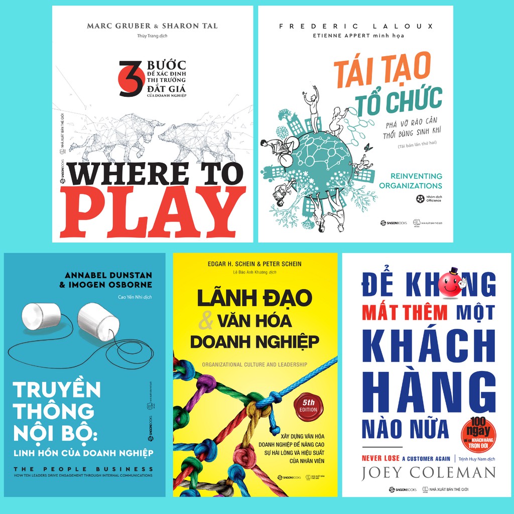 SÁCH - Combo Where to play, Lãnh đạo, Để không mất KH, Truyền thông nội bộ, Tái tạo tổ chức (Bộ)