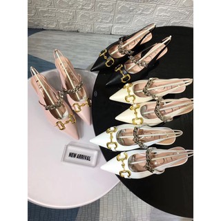 Giày cao gót nữ mũi nhọn da thật Gucci