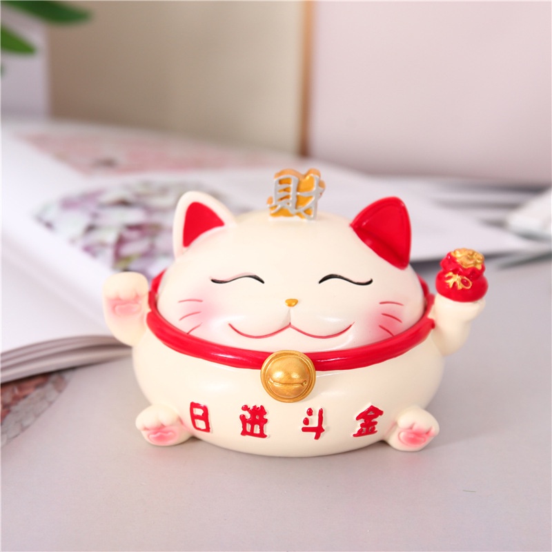 Gạt Tàn Thuốc Hình Mèo Thần Tài Có Nắp Đậy Để Bàn EMA