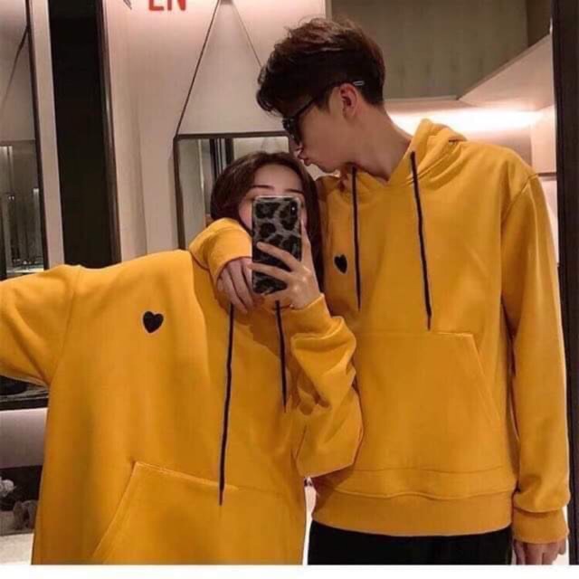 Áo đôi hoodie nỉ mũ lô gô hình trái tim