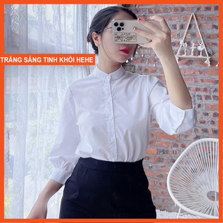 Áo sơ mi trắng nữ cổ tày dài tay phồng Madela, Áo Sơ mi kiểu điệu nữ form rộng đẹp phong cách hàn quốc - ASM01