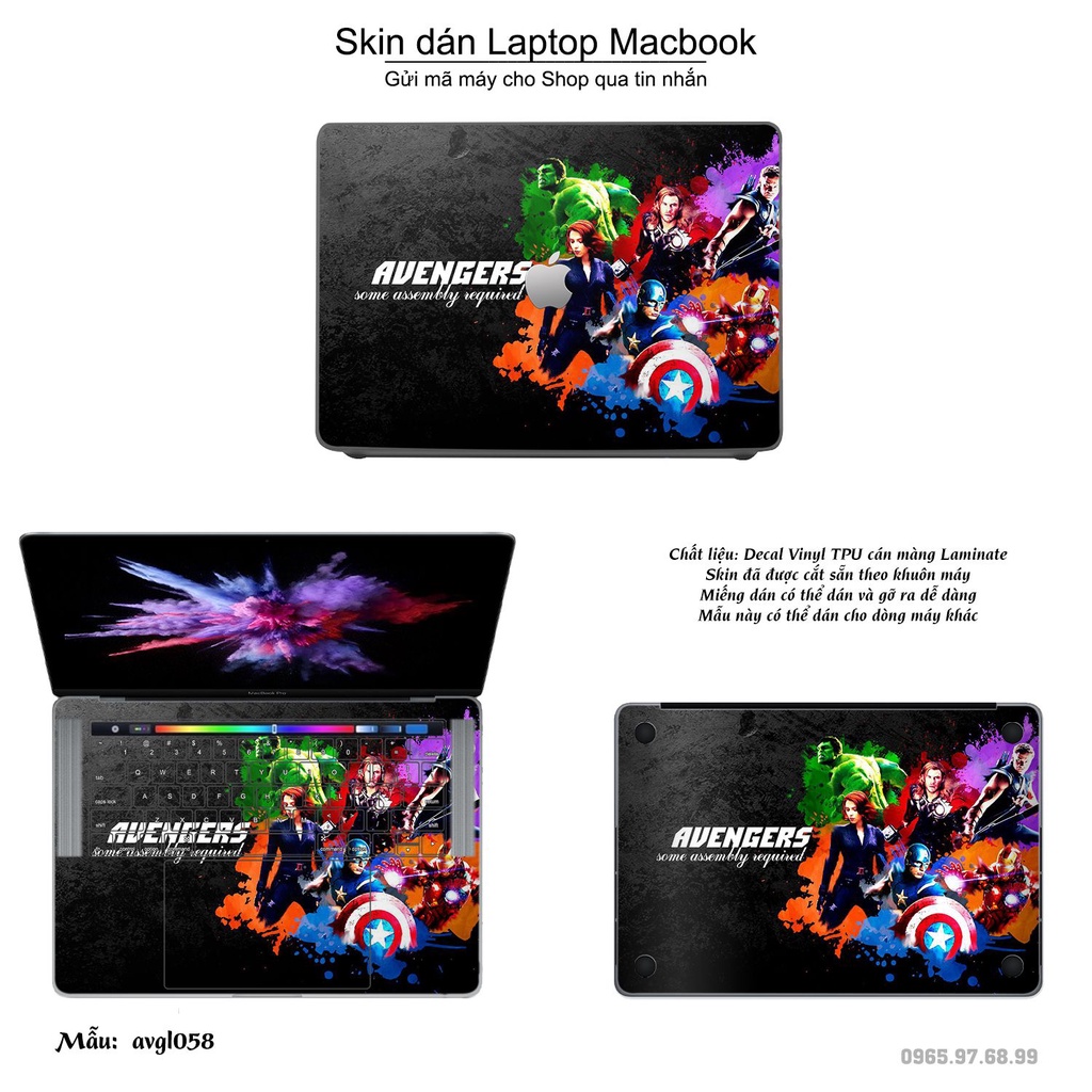 Skin dán Macbook mẫu Avenger (đã cắt sẵn, inbox mã máy cho shop)