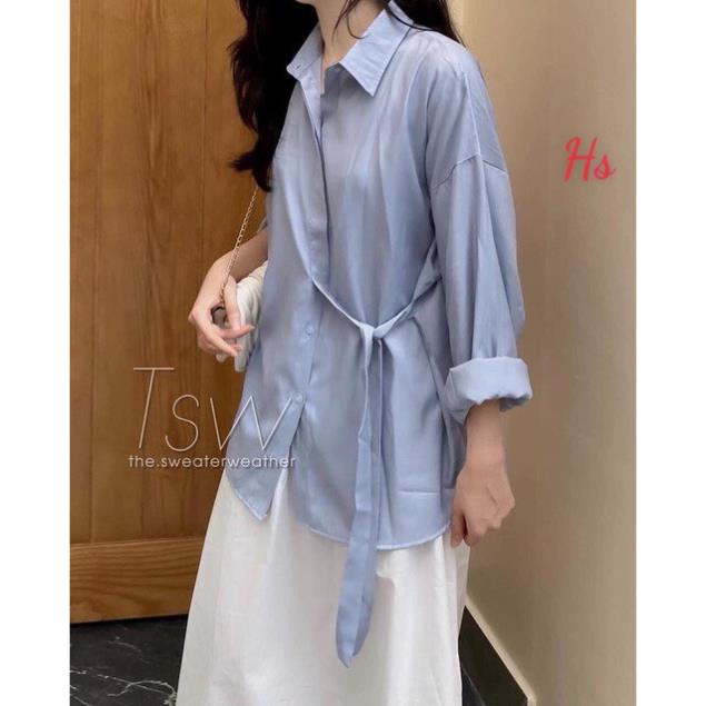 Áo sơ mi lụa thắt nơ bụng dài tay  915 | BigBuy360 - bigbuy360.vn