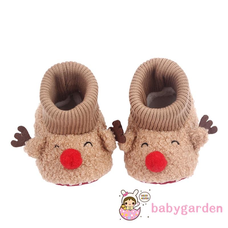 Giày Đế Mềm Chống Trượt Trang Trí Lông Xù Phong Cách Giáng Sinh Dành Cho Các Bé