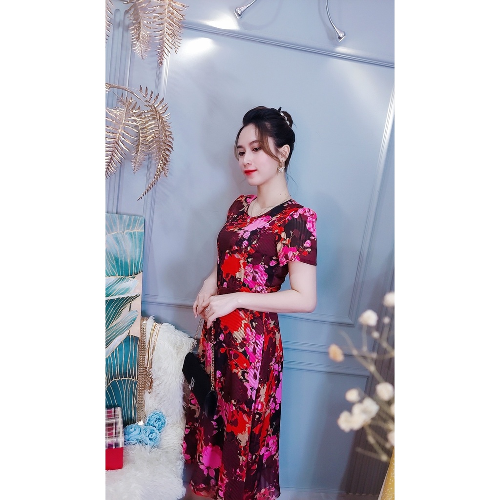 Đầm hoa Da1492 voan kính 2 lớp,, có túi 2 bên