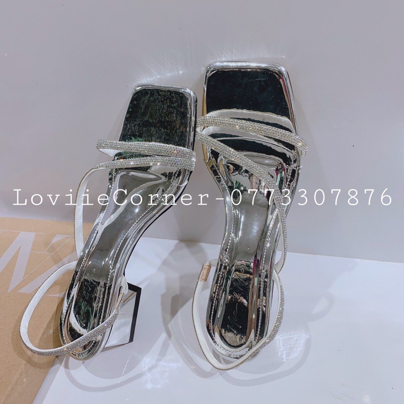 LOVIIECORNER - SANDAL QUAI MẢNH ĐÍNH ĐÁ - SANDAL CAO GÓT ĐẾ VUÔNG DÂY MẢNH G210428