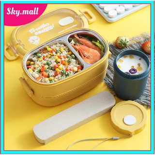 Hộp cơm inox hai tầng chia ngăn giữ nhiệt, Hộp dựng cơm trưa ruột inox 2 tầng