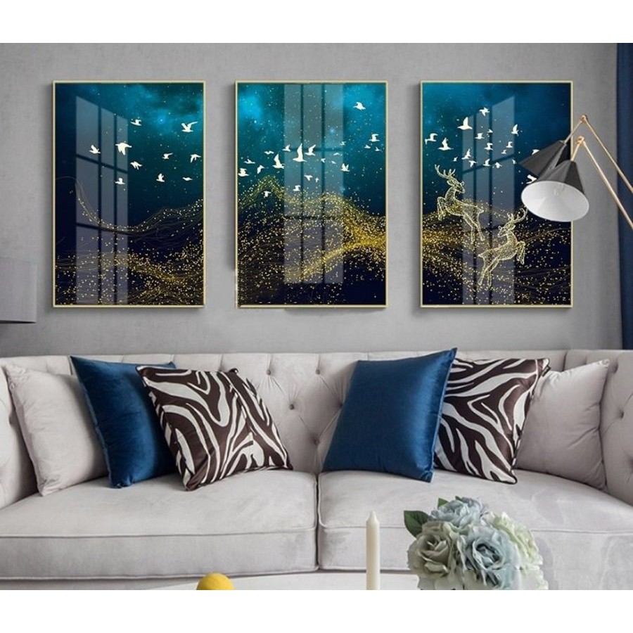 Bộ 3 tranh canvas treo tường Lala trang trí phòng khách kèm đinh 3 chân đa năng không khoan tường