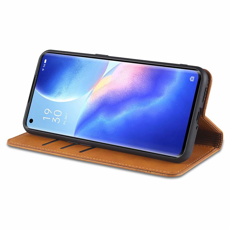 Ốp điện thoại da nắp gập nam châm tích hợp ví và giá đỡ cho Oppo Reno5 Pro
