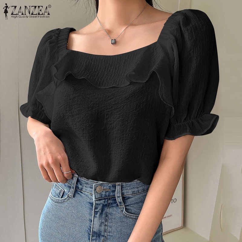 Zanzea Áo Cổ Vuông Màu Trơn Co Giãn Thời Trang Đường Phố Dành Cho Nữ
