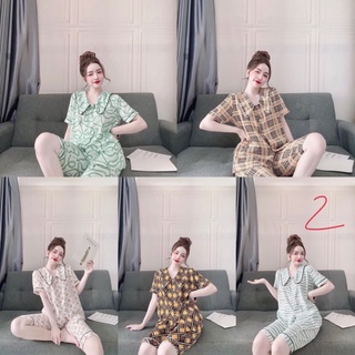 Đồ bộ pijama nữ mặc nhà quần lửng, áo cổ nhọn lụa mango cao cấp