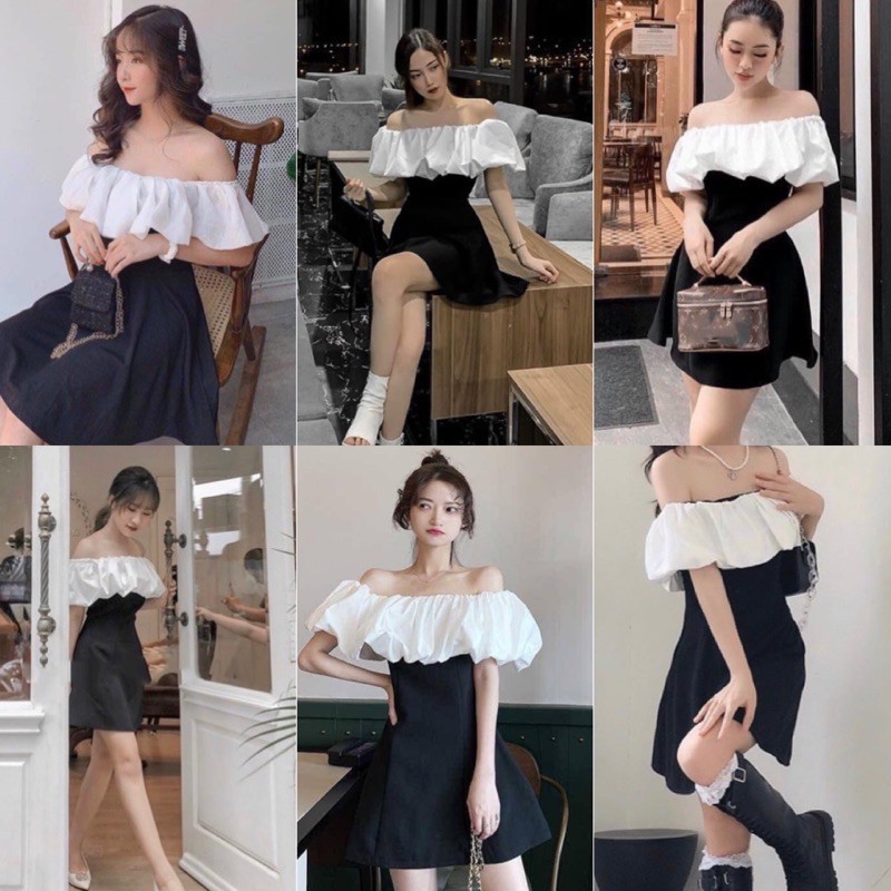 Váy trắng trễ vai tay bồng form cực chuẩn hàng đẹp loại 1