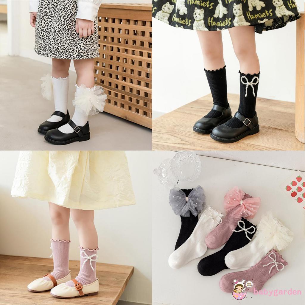 Vớ Dài Vải Tuyn Mềm Mại Trọng Lượng Nhẹ Đính Nơ Ngọc Trai Dễ Thương Cho Bé Gái 1-8 Tuổi