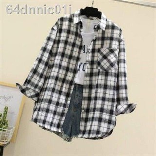 áo sơ mi nữáo sơ mi kẻ sọc nữ phong cách mới cổ điển fan cuồng Hàn Quốc phiên bản đỏ lưới đại học tất cả- kết hợp