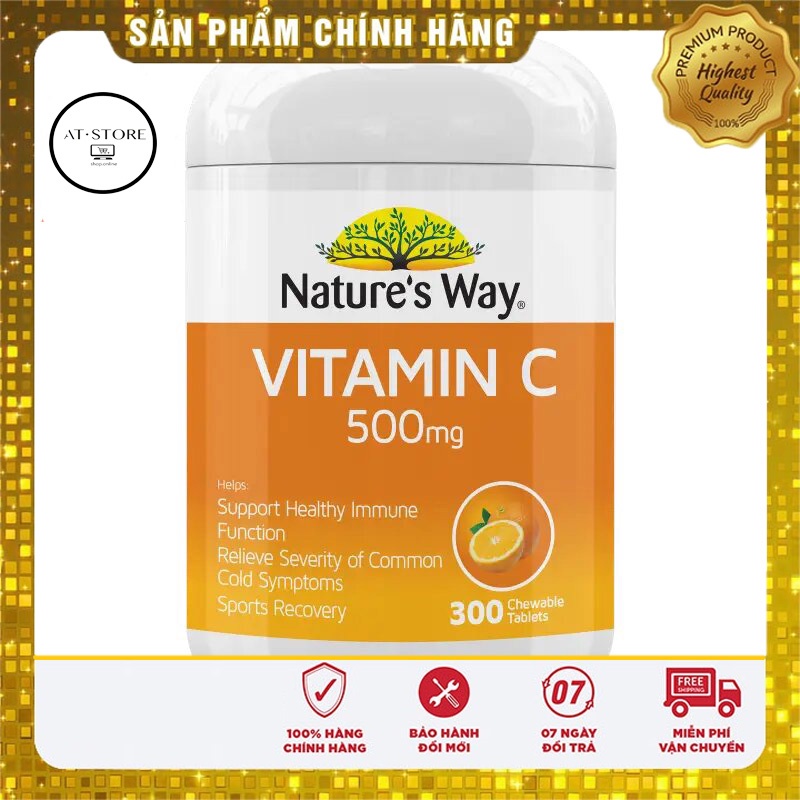 Viên nhai bổ sung vitamin C Nature’s Way Sugarless Vitamin C 500mg 300 viên