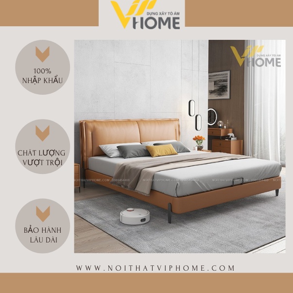 Giường ngủ bọc da nhập khẩu phong cách tân cổ điển đẹp GBD-20164