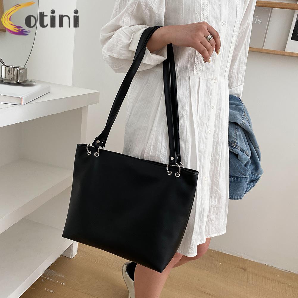COTINI Fashion Women PU Pure Color Shoulder Underarm Bag Large Shopping Handbags