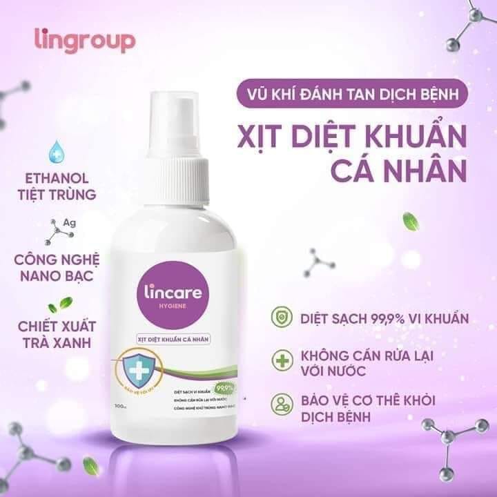 Xịt ngừa khuẩn Lincare Hygiene diệt sạch 99% vi khuẩn