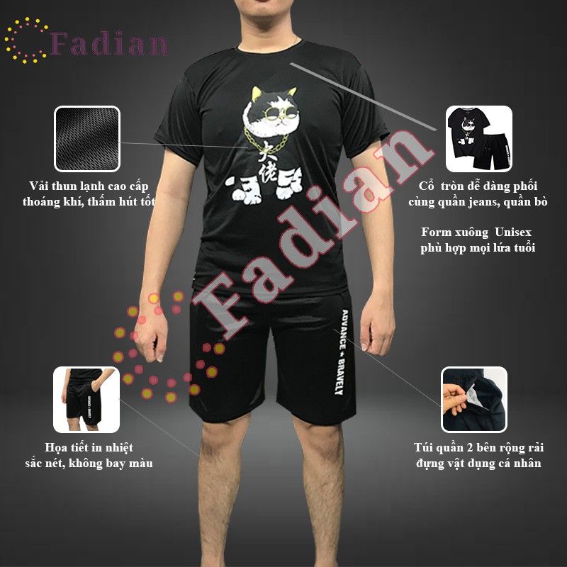 Đồ bộ thể thao, Set bộ thể thao nam nữ hình con mèo đeo mắt kính mặc nhà, tập gym hay đi chơi đều đẹp | BigBuy360 - bigbuy360.vn