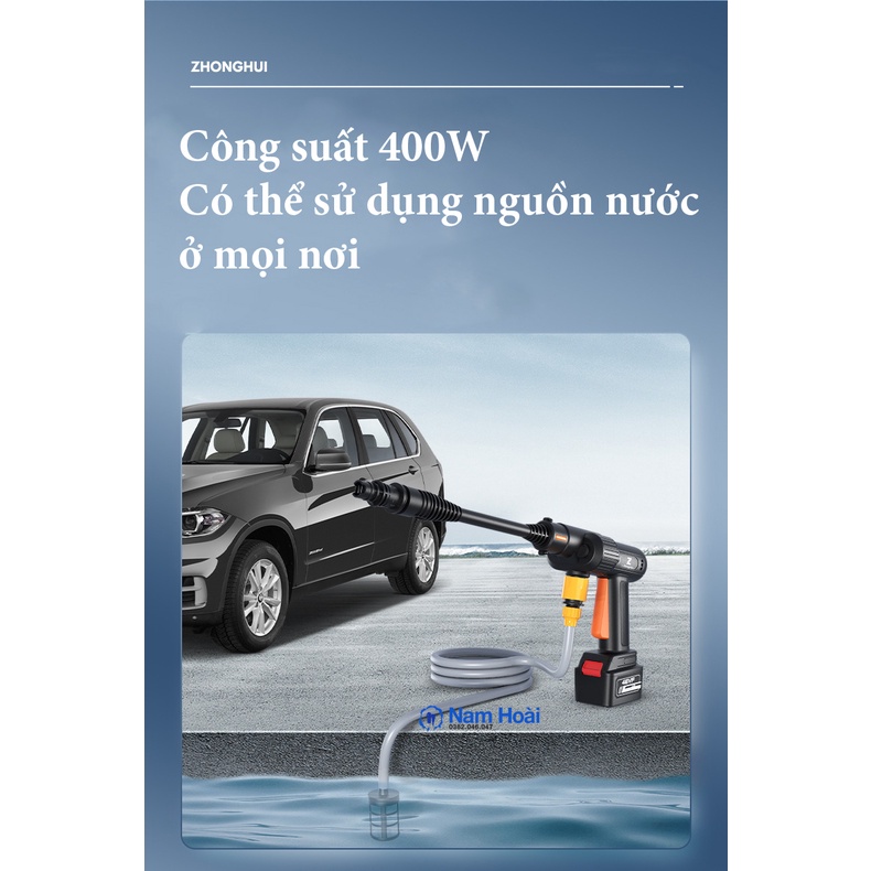 Máy Rửa Xe Cầm Tay Zhong Hui Thế Hệ 4 48VF 400W15.000 mAh, Áp lực nước cực mạnh [BẢO HÀNH 12 THÁNG]