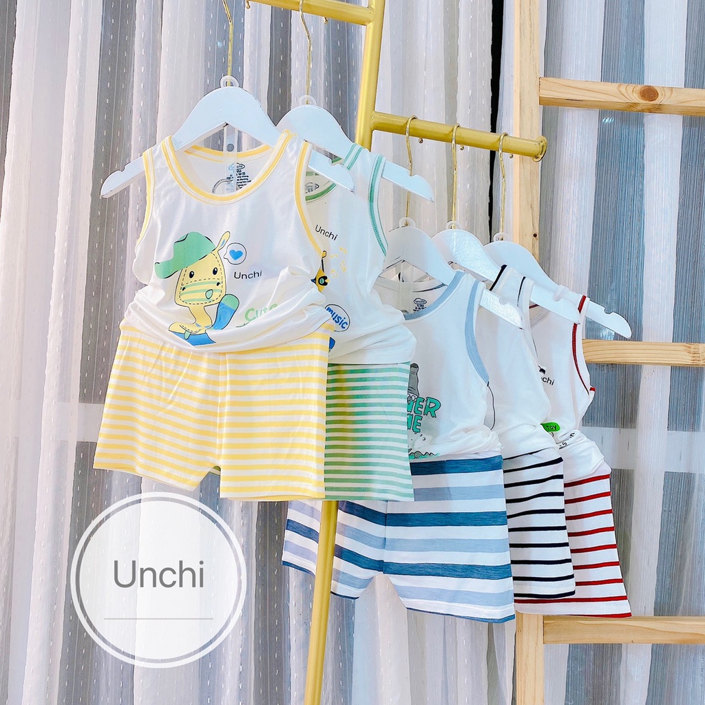 Bộ ba lỗ Unchi chất peptit họa tiết động vật phối kẻ chạy viền cực mát cho bé Namkidshop (QATE453)
