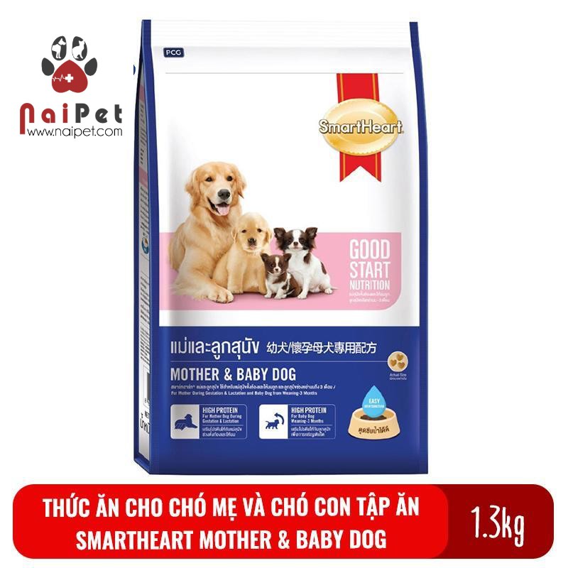 Thức Ăn Hạt Cho Chó Mang Thai Và Chó Con Mother &amp; Baby Dog Smartheart Gói 1.3kg