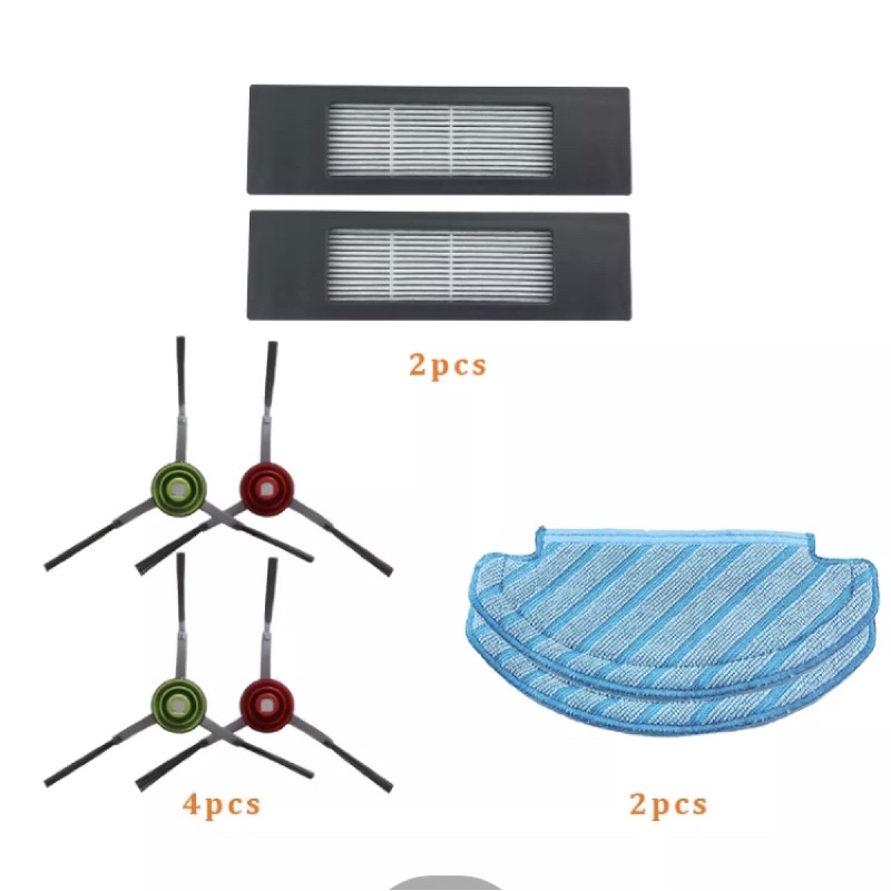 Bộ phụ kiện dành cho robo T8 aivi MAX Power T9 Aivi Max N8 Pro, 2 khăn, 2 lọc, 2 cặp chổi ven
