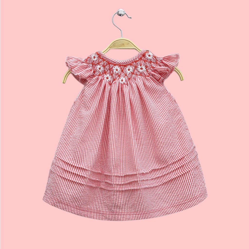 Váy Đầm Cho Bé Gái, Đầm Smock Thêu Tay Kiểu Cánh Tiên Họa Tiết Sọc Phong Cách Bánh Bèo Dễ Thương Size 1 Tuổi -10 Tuổi