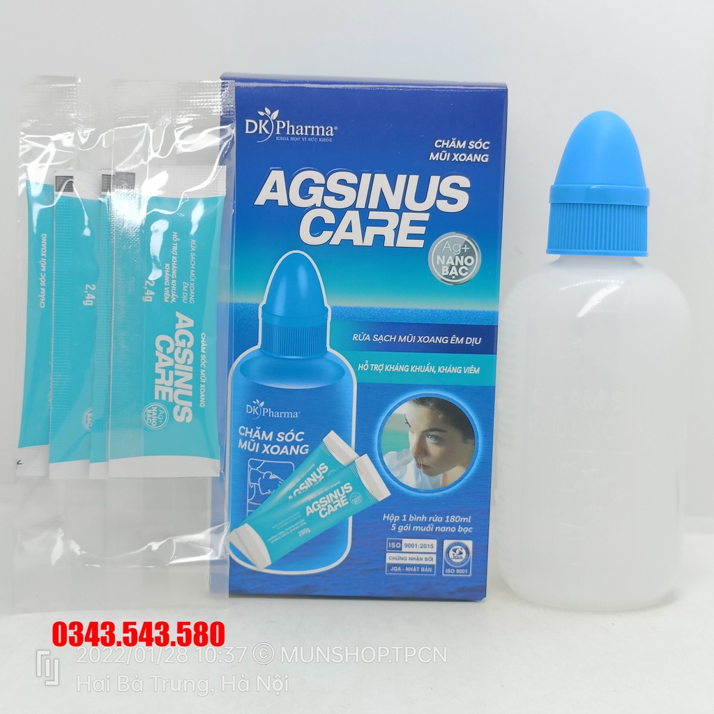 Chăm sóc mũi xoang AGSINUS CARE hộp 1 bình 180ml + 5 gói muối