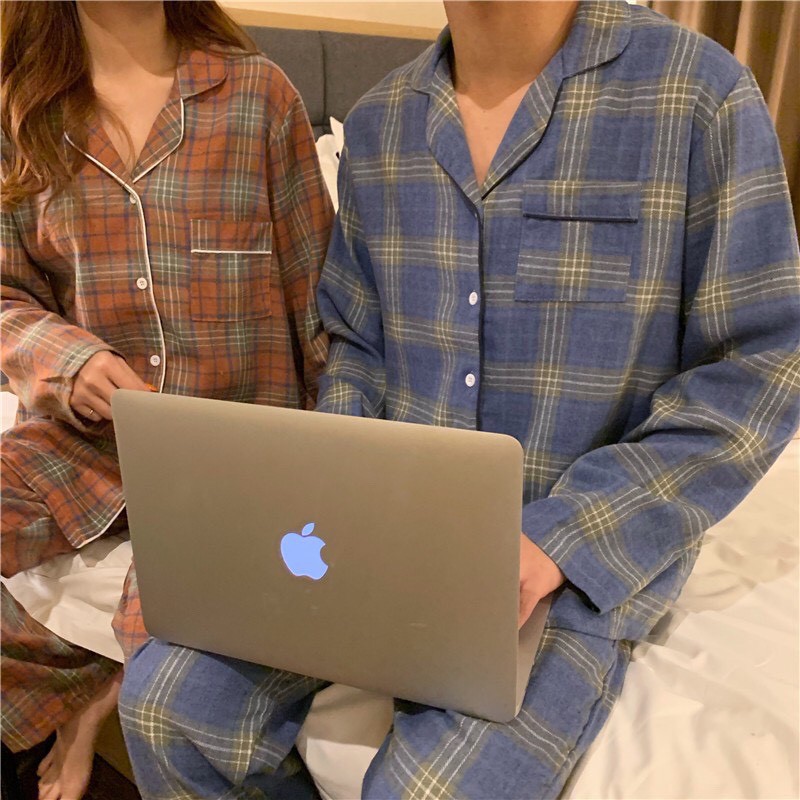 Bộ đồ ngủ đôi pijama hoạt tiết caro caro (Hàng có sẵn)