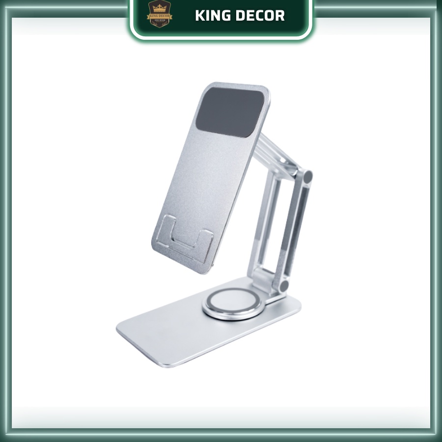 Giá đỡ điện thoại xoay 360 đa năng để bàn bằng kim loại nhôm KingDecor, Giá để điện thoại gấp gọn dễ dàng không đổ.