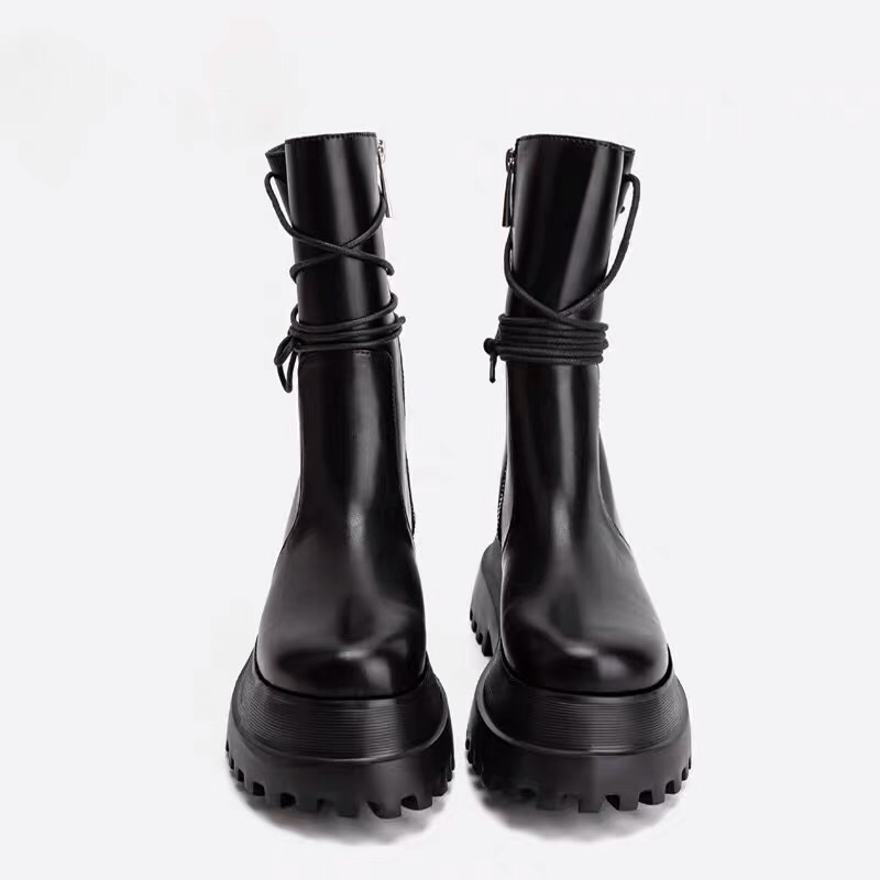 Giày boots chiến binh đế dày martin bánh mì khoá bên buộc dây cao cổ ulzzang