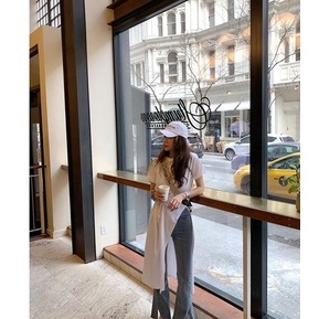 Áo Thun Tay Ngắn Dáng Dài Xẻ Tà Màu Trơn Thiết Kế Độc Đáo Thời Trang