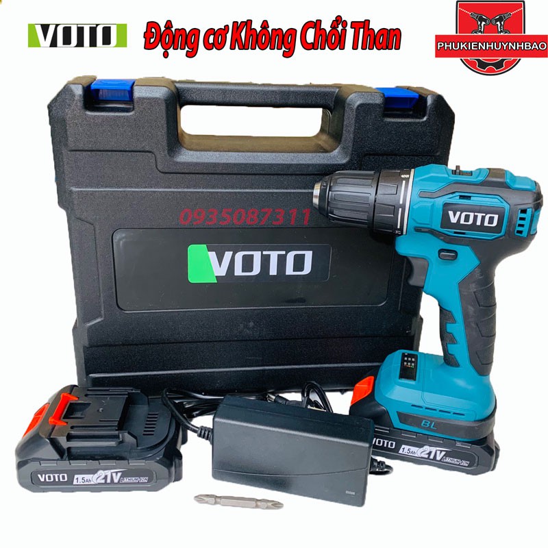 Máy Khoan Pin 21V VOTO Động Cơ Không Chổi Than Đầu Kẹp Autolock Chân Pin Makita