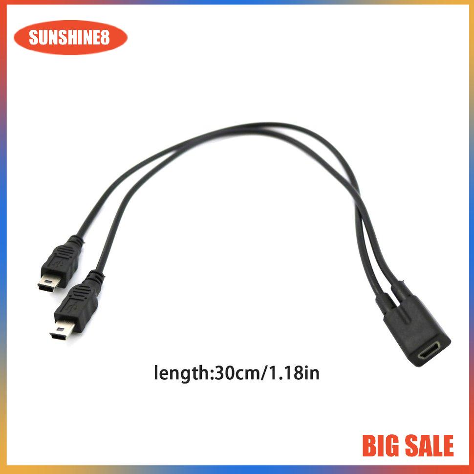 【SUN】1 to 2 Y Splitter Cable USB 2.0 Mini 5-Pin Female to Double 2 Male Converter