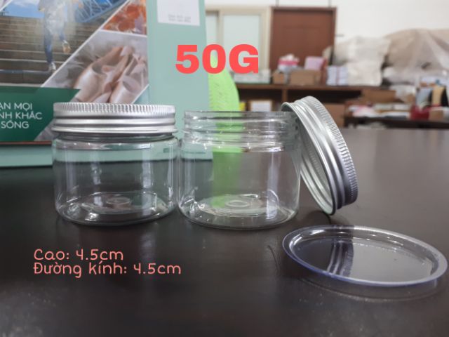 Hủ Nhựa Trong Nắp Kim Loại 50G - 100G Có Nắp Chặn