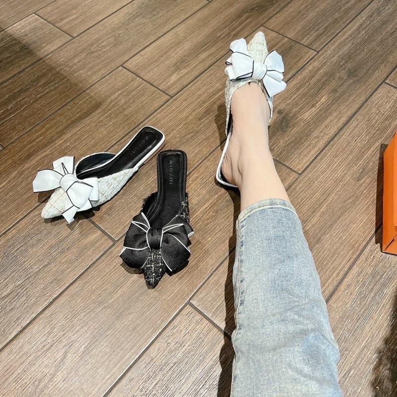Giày sục mũi nhọn Nơ bố chất dạ xinh xắn hót quanh năm cho các nàng .
