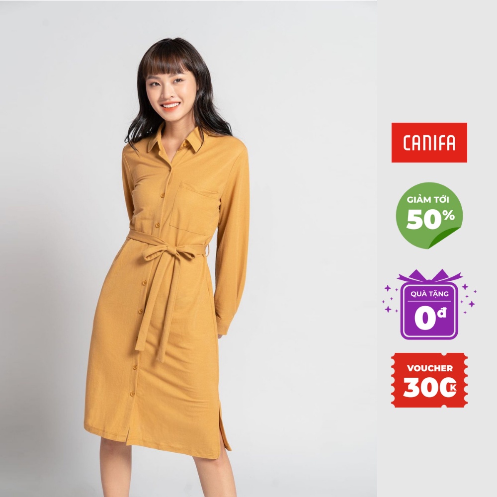 Váy sơ mi nữ CANIFA dáng ngắn màu đen hồng 6DS20W014