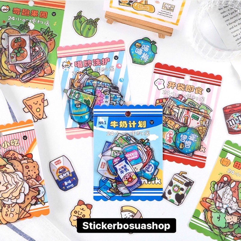 Sticker dẻo trong suốt không thấm nước siêu đáng yêu, hình rau củ, snack, thức ăn dán trang trí cực xinh