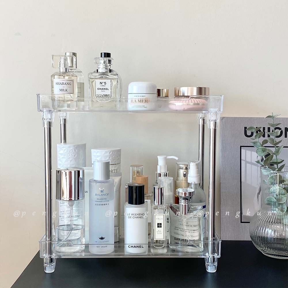 Kệ Đựng Mỹ Phẩm Hai Tầng Cỡ Lớn Trong Suốt Chống Thấm Nước Phong Cách ins Đơn Giản Cho Phòng Tắm/Phòng Ngủ
