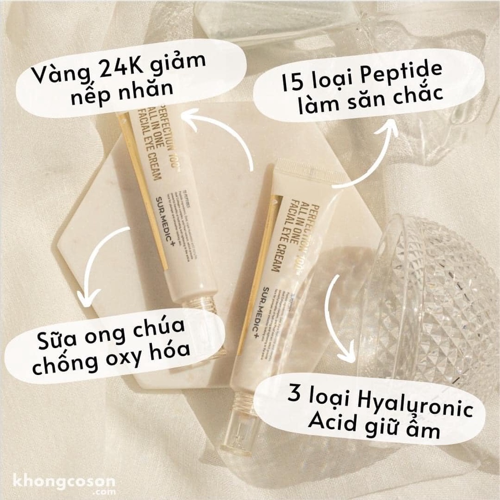 [Hàng trả order, không có dư] Set Kem dưỡng mắt vàng Sur.Medic Perfection 100 All In One Facial Eye Cream