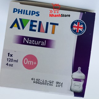 Bình sữa thủy tinh Avent Natural 120ml (núm số 1, trẻ 0 tháng+)