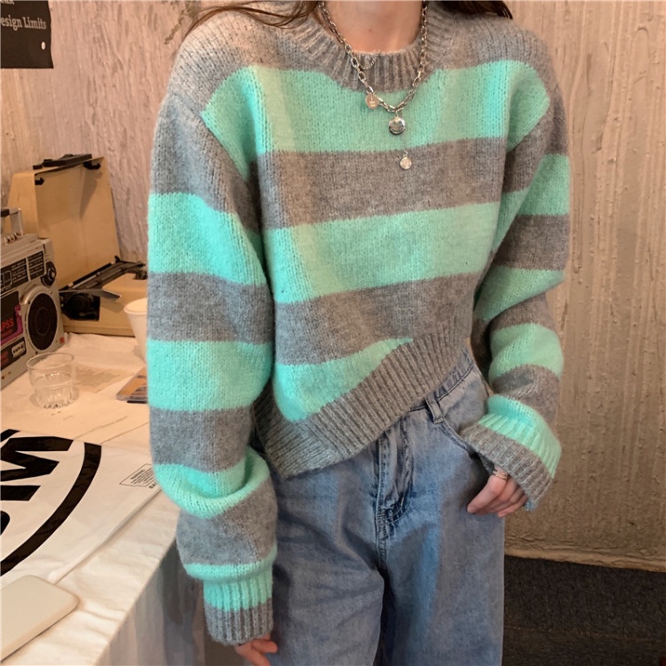 Áo Len Lửng Dài Tay Họa Tiết Sọc Ngang Thời Trang Mùa Thu Mới Dành Cho Nữ