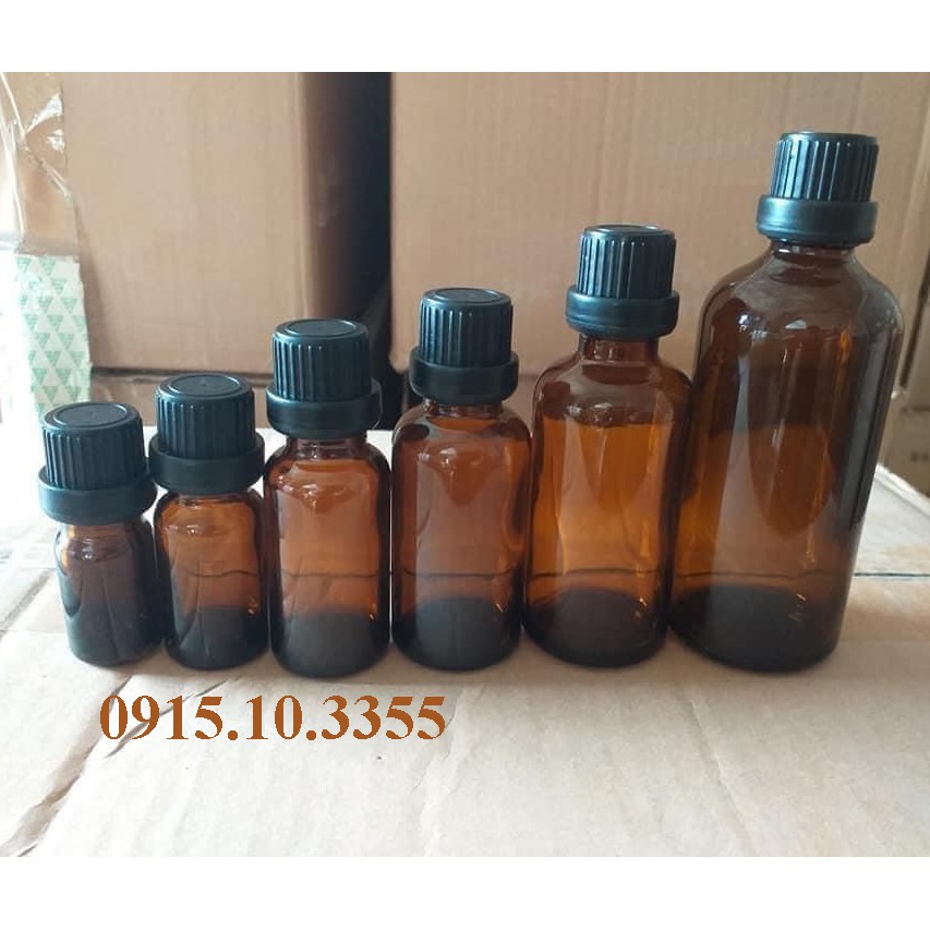 (KHO SỈ RẺ NHẤT) 100 vỏ Chai thủy tinh ( chai nâu nắp đen + nhỏ giọt) :100ml
