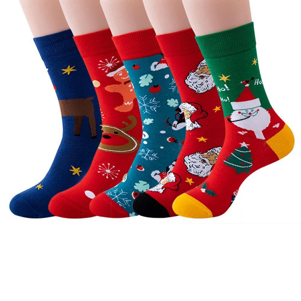 DYRUIDOJ Women Short Socks Winter Funny Elk Snowflake Santa Claus Harajuku Hosiery