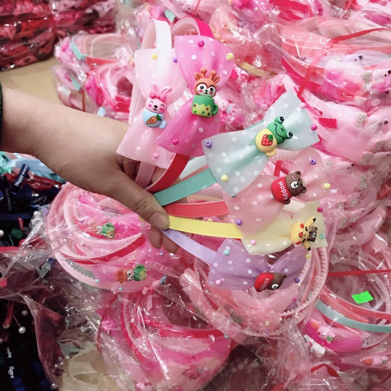 Sỉ 10 cài tóc nơ ren gắn các hoạ tiết hình thú xinh xắn cho các bé