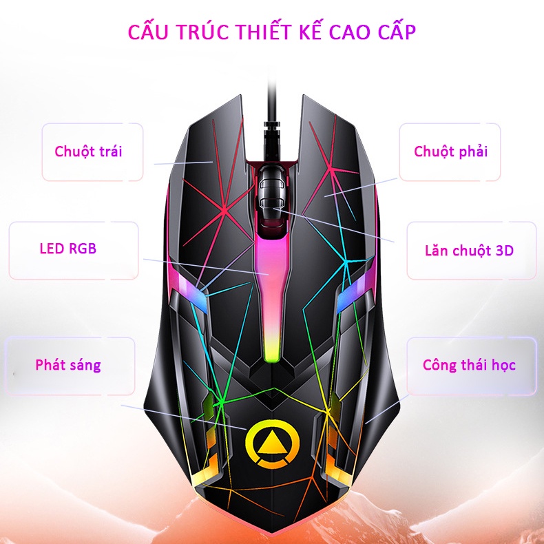 Chuột gaming máy tính có dây SIDOTECH G6 Pro phong cách LED RGB cảm biến nhạy chuyên dụng chơi game và làm việc